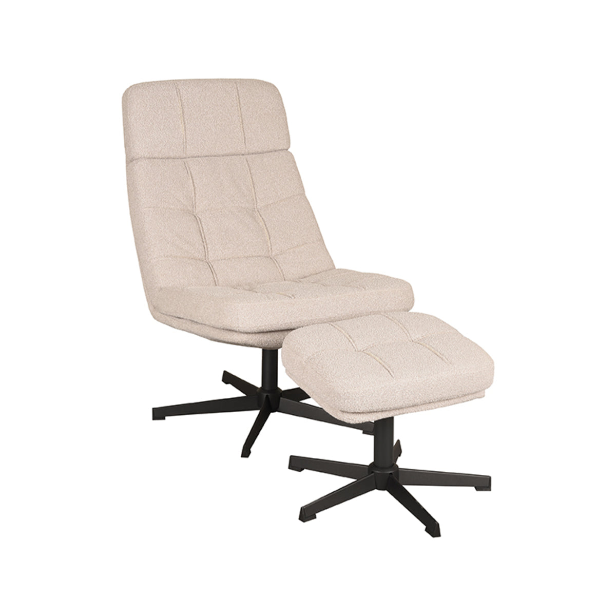 LABEL51 Fauteuil Alvar – Bouclé Stof Incl. Hocker – Stijlvol & Comfortabel